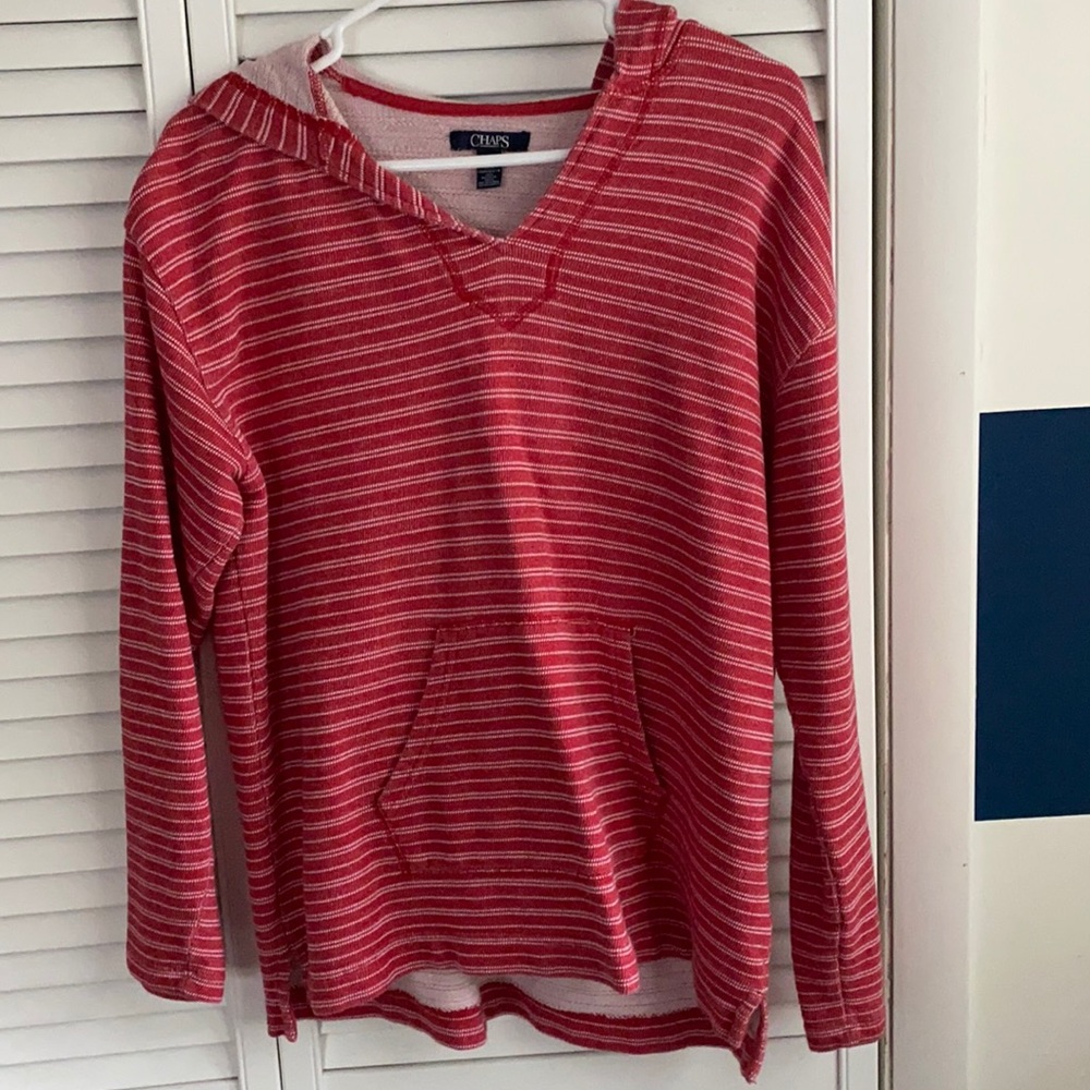 Chaps loose fitting pullover top with hood.